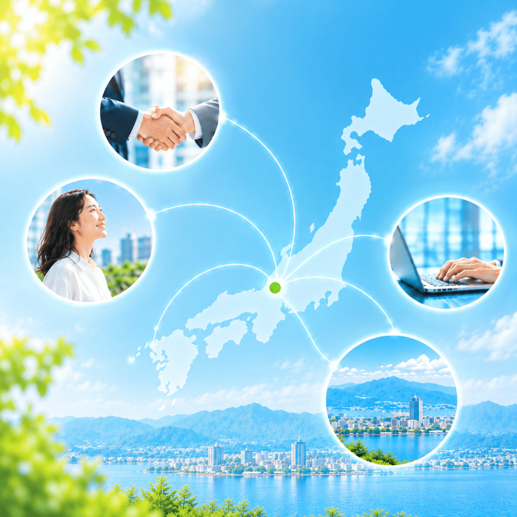 滋賀を起点に日本各地の企業や人、地域を線でつなぐイメージ